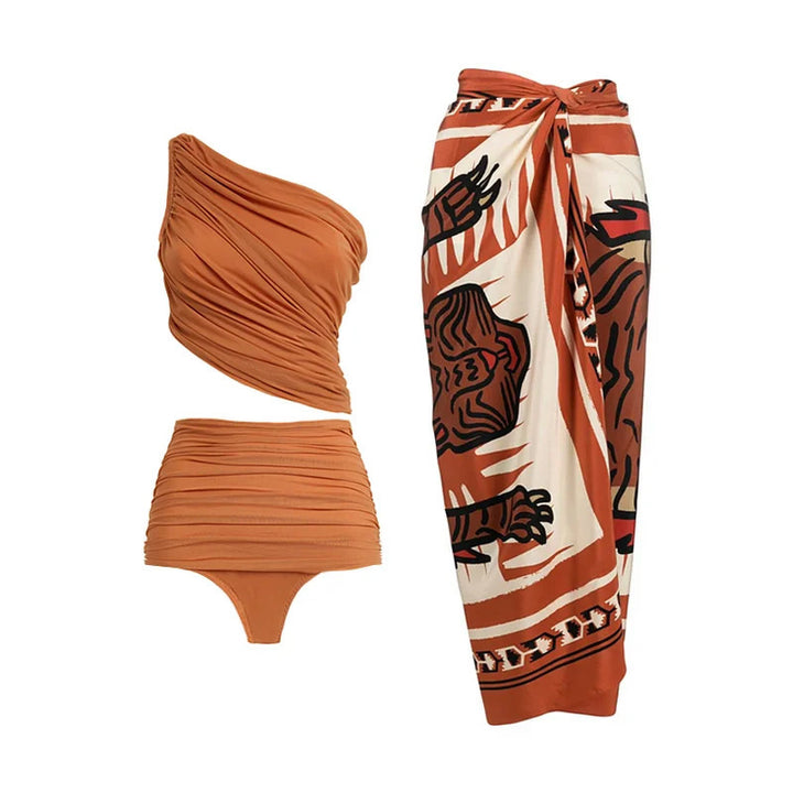 Women's High-Waisted Bikini with Asymmetrical Top and Wrap Skirt Mune Fashion