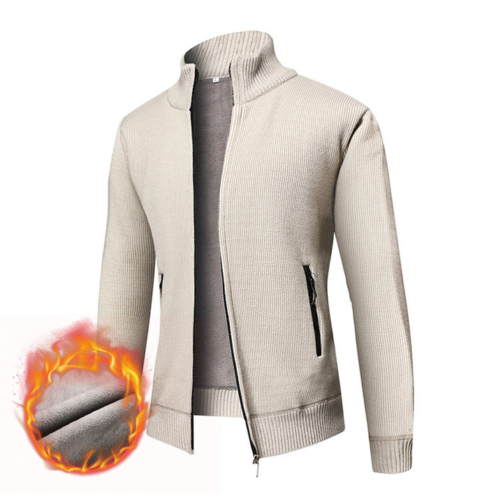 Men's Thermally Insulated Cardigan with Stand-Up Collar and Microfleece Interior Lining Mune Fashion
