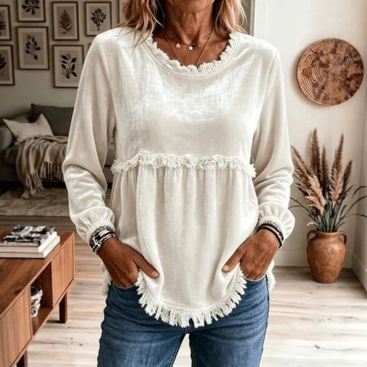 Women's Playful Fringe Tunic with Empire Seam and Side Pockets Mune Fashion