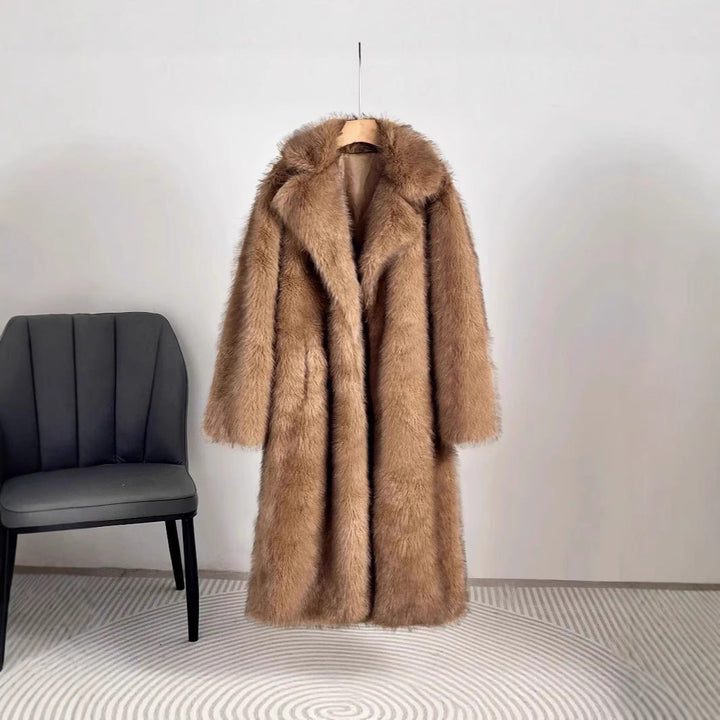 Ladies Elegant Fur Coat with Large Pockets Mune