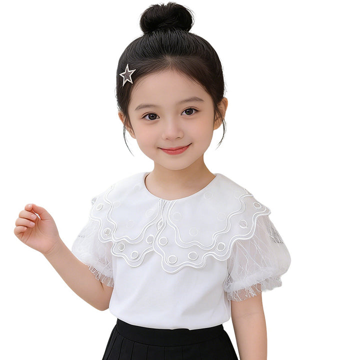 Girl T-Shirt with elegant lace collar and airy sleeves Mune Fashion