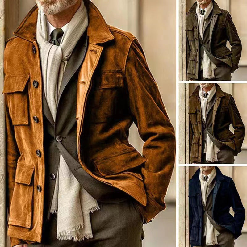 Men's Tailored Field Jacket with Tie Belt, Flap Pockets and Kent Collar Mune Fashion
