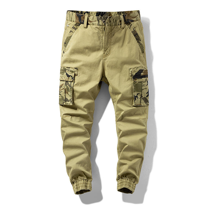 Men's cargo jogger pants with multifunctional pockets, elastic hem & camouflage accent Mune Fashion