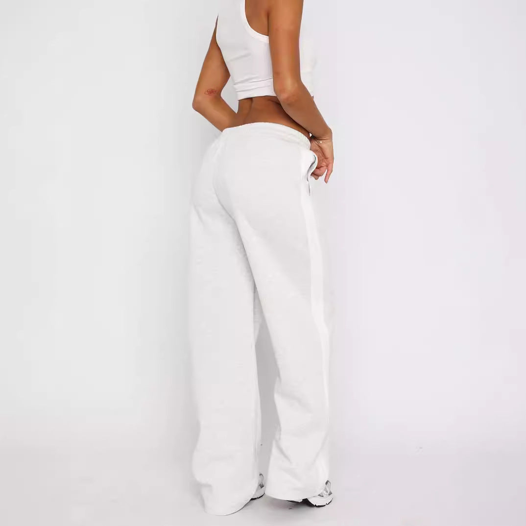 Women's Wide High-Waist Jogging Pants with Side Contrast Stripe and Pockets