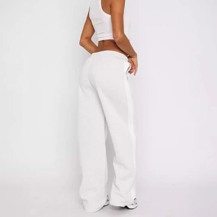 Women's Wide High-Waist Jogging Pants with Side Contrast Stripe and Pockets