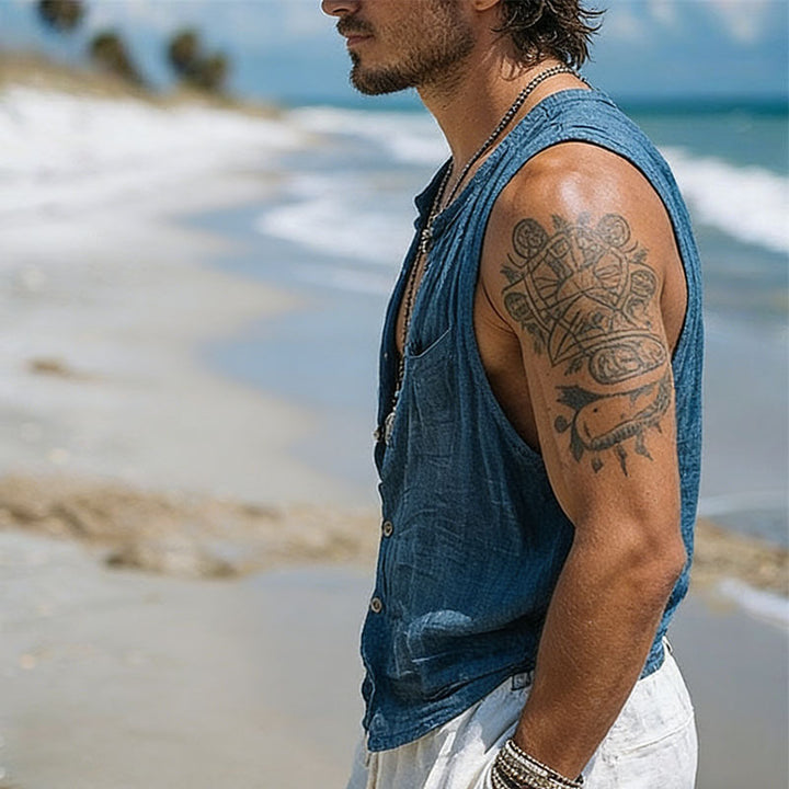 Men's Sleeveless Shirt Made Of Breathable Linen Mune