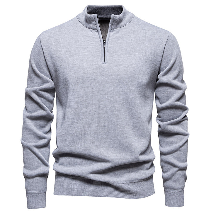 Men's Slim-Fit Fine Knit Sweater with Short Zipper, Stand Collar and Ribbed Hem Mune Fashion