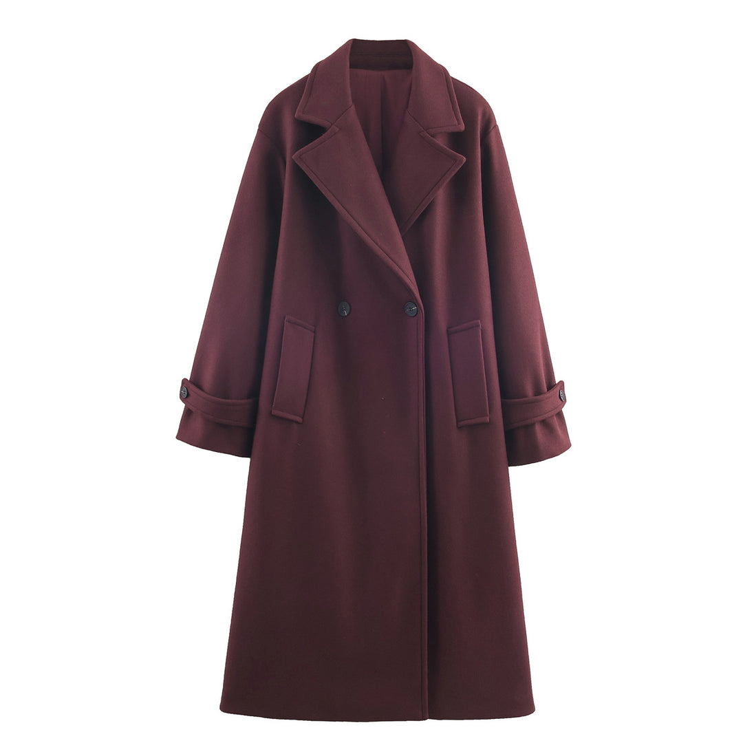 Women Oversized Wool Blend Coat with Double-Breasted Closure, Wide Lapels and Sleeve Tabs Mune Fashion
