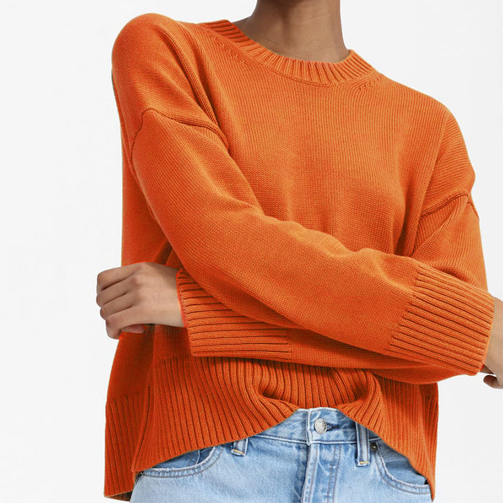 Women's Oversized Fine Knit Sweater with Round Neck, Dropped Shoulder, and Wide Ribbed Hem Mune Fashion
