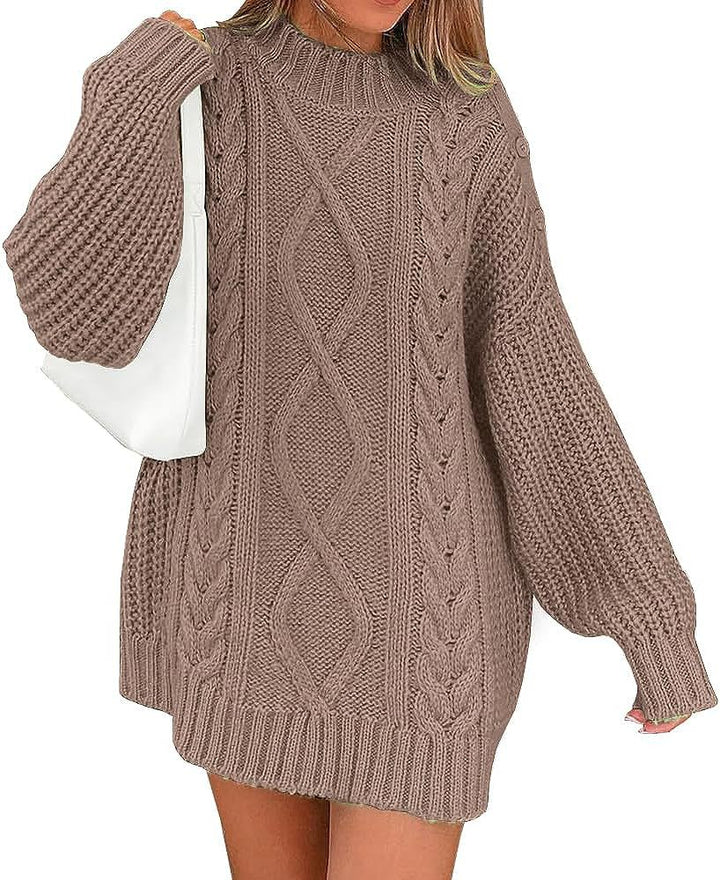 Women’s Oversized Knit Dress with Cable and Ribbed Texture Mune Fashion