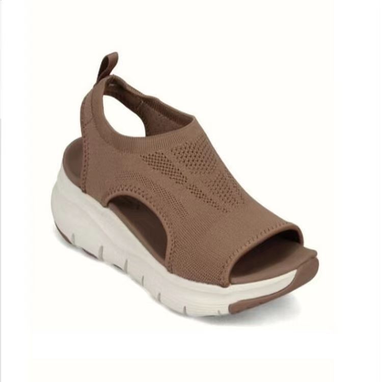 Ladies' knit sandals with platform, elastic shaft, and heel strap Mune Fashion