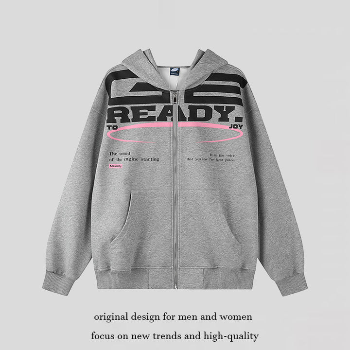 Women's hooded sweatshirt jacket with full zip, oversized cut and statement front print Mune Fashion