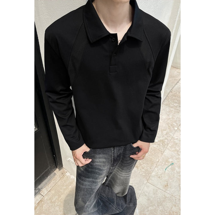Men's Leisure Polo Collar Shirt with Mesh Inserts and Raglan Sleeves Mune Fashion