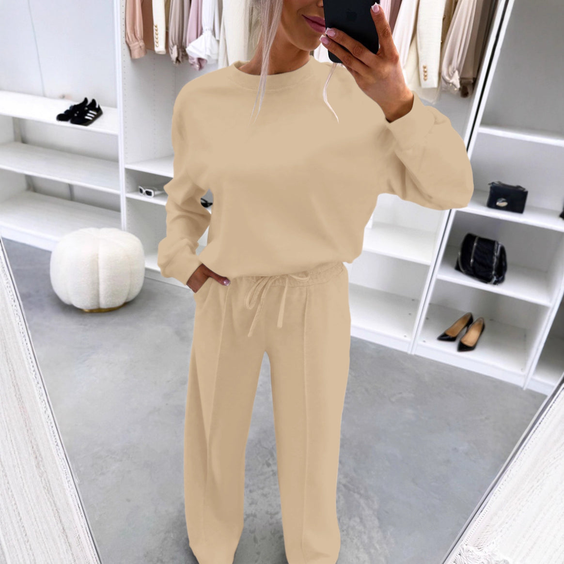 Women's Casual Loungewear Set with Oversize Batwing Sweater and Wide Jersey Pants Mune Fashion