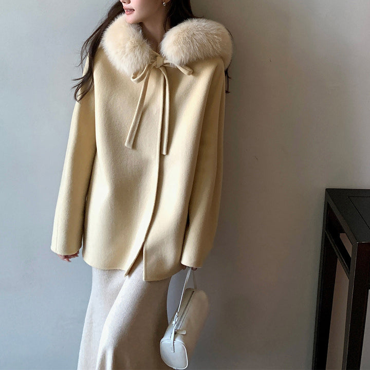Women Elegant and Warm Transitional Jacket with Fur Trimmed Collar Mune Fashion