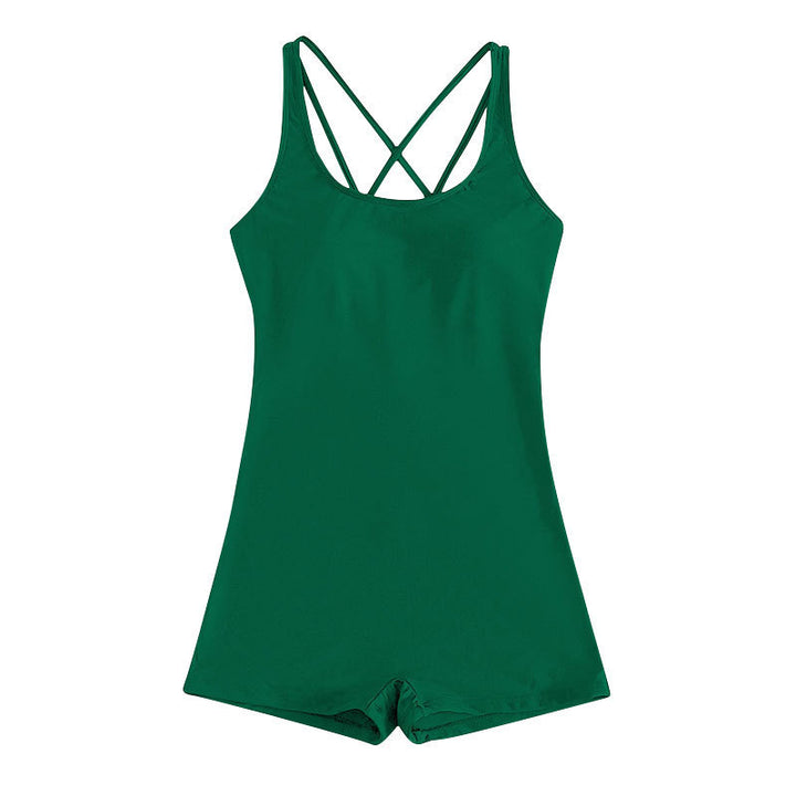 Women's sporty short-sleeve swimsuit with cross straps Mune Fashion