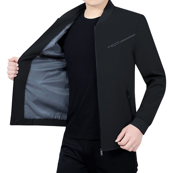 Men's Lightweight Softshell Travel Jacket with Stand-Up Collar and Zipper Mune Fashion