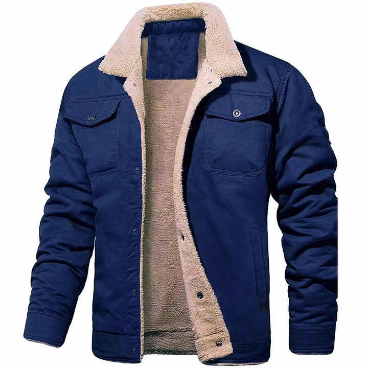 Men's Sherpa-lined Canvas Trucker Jacket with Chest Pockets Mune Fashion