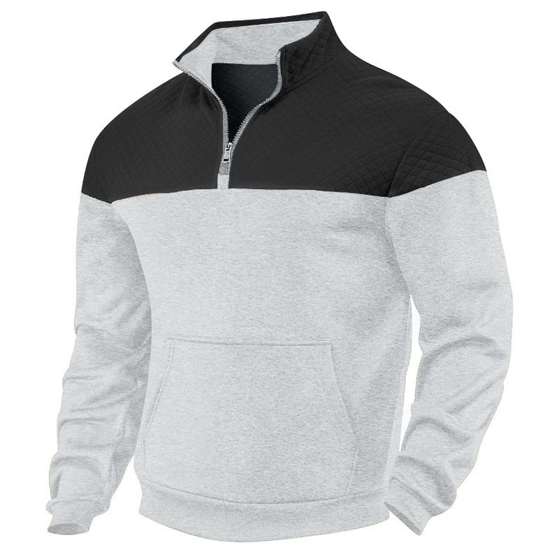 Men's quilted shoulder yoke half-zip sweater with kangaroo pocket and stand collar Mune Fashion