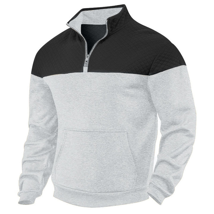 Men's quilted shoulder yoke half-zip sweater with kangaroo pocket and stand collar Mune Fashion