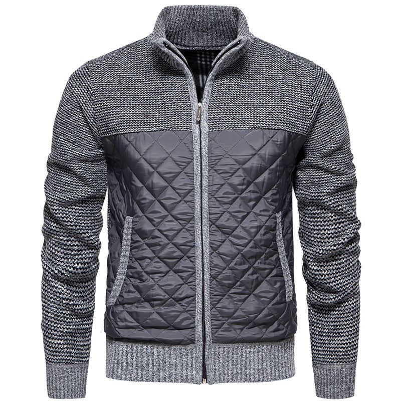 Men Quilted Hybrid Cardigan with Stand-Up Collar and Full Zip Mune Fashion