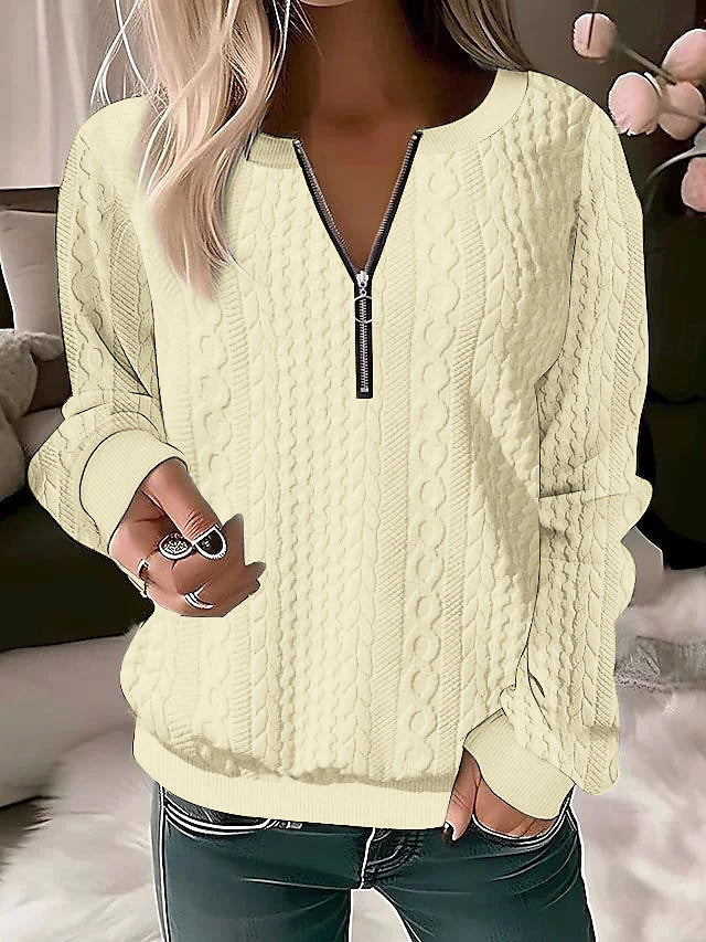 Women's knitted sweater with cable pattern and half zipper Mune Fashion