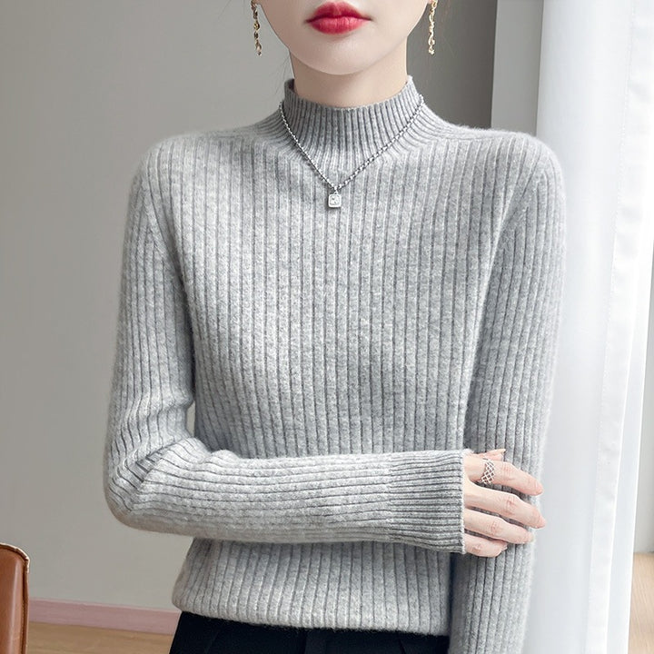 Women's Narrow Ribbed Knit Mockneck with Extra Soft Cashmere Look Mune Fashion