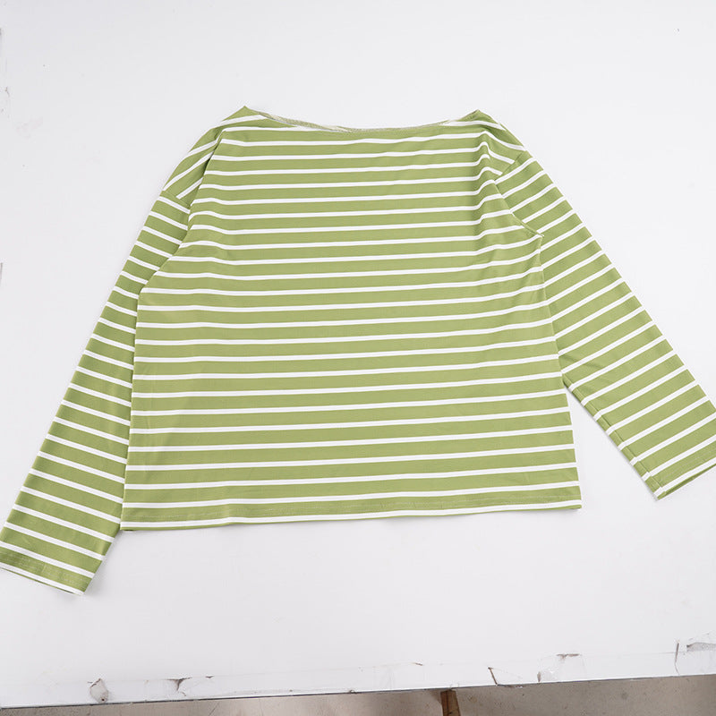Women's Oversize Long Sleeve Top with Wide Neckline, Maritime Stripes and Relaxed Fit Mune Fashion