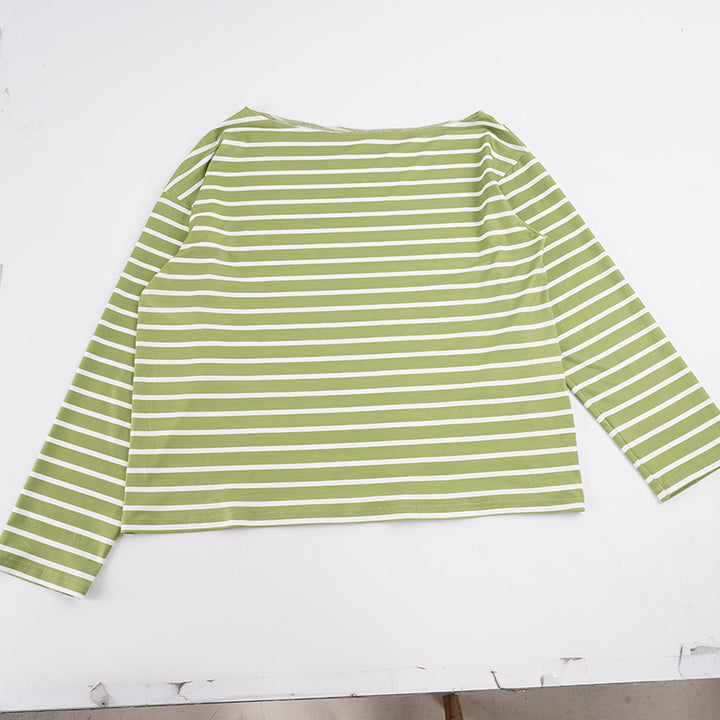 Women's Oversize Long Sleeve Top with Wide Neckline, Maritime Stripes and Relaxed Fit Mune Fashion