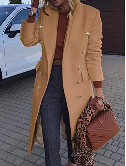Women's fitted double-breasted wool blend coat with decorative jewel buttons and long silhouette Mune Fashion