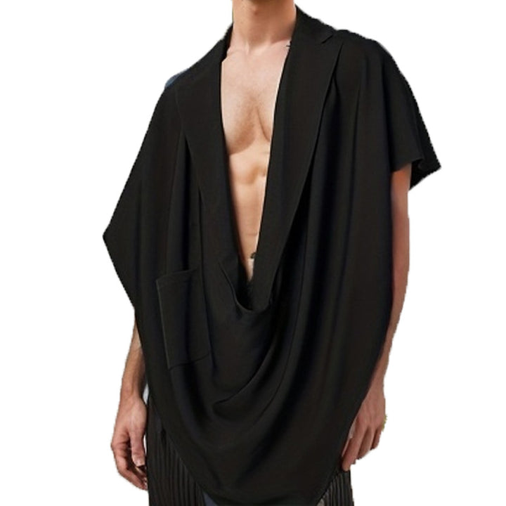 Women's Cape Blazer with shawl collar, open front, patch pocket, and pointed hem Mune Fashion