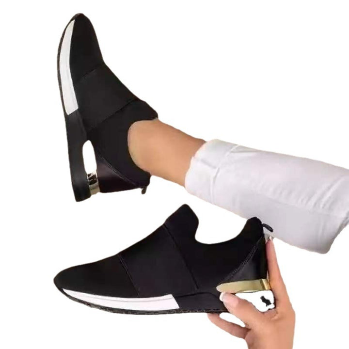 Women's Slip-On Wedge Sneakers with Hidden Wedge and Metallic Heel Accent Mune Fashion