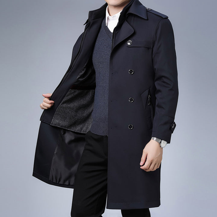 Men's classic water-repellent trench coat with double button row and epaulettes Mune Fashion