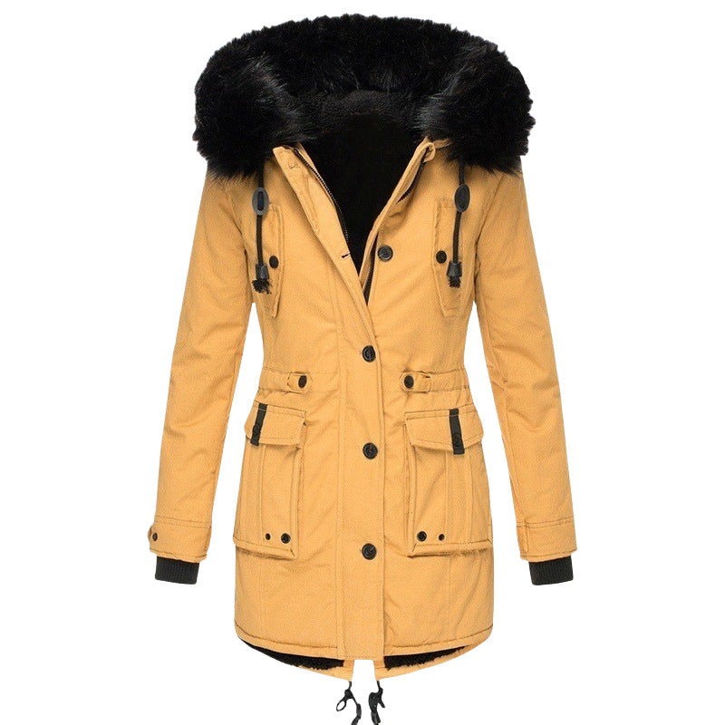 Women's Insulated Parka with Hood and Removable Faux Fur Trim, Fitted Winter Coat Mune Fashion