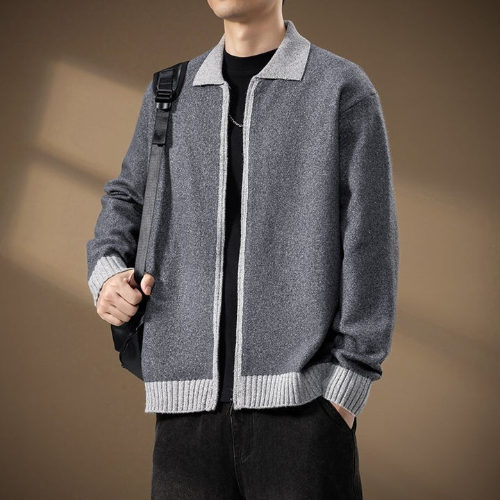 Men's cardigan with full zip and contrasting ribbed hem Mune Fashion