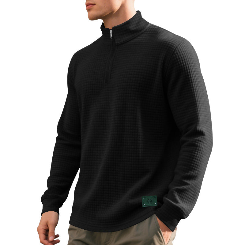 Men's nano lightweight waffle knit pullover with short collar zipper and rounded hem Mune Fashion