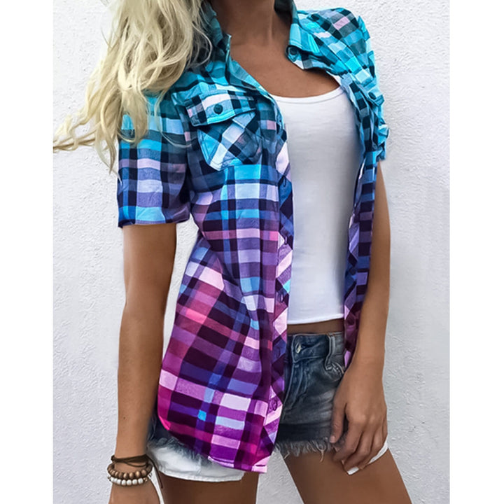 Women's long cut Karo shirt with applied breast pockets and casual summer fit Mune Fashion