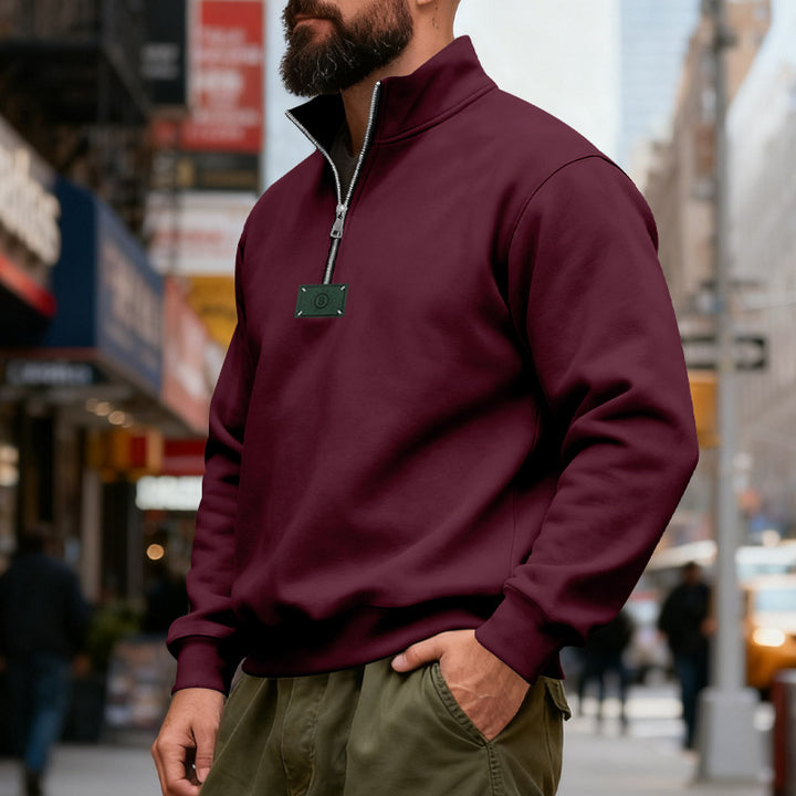 Men's high-collared quarter-zip sweatshirt made of heavy cotton fleece with stand-up collar Mune Fashion