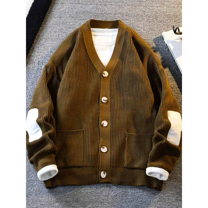 Men's Oversized Knit Cardigan with Elbow Patches and Patch Pockets Mune Fashion