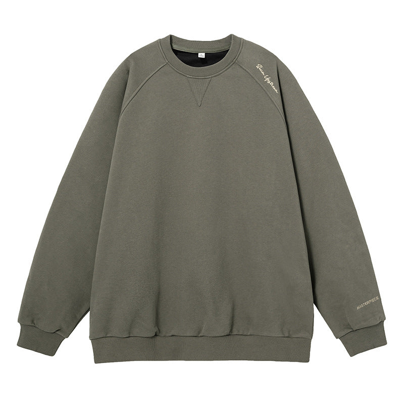 Unisex Oversize Cotton Fleece Sweatshirt with Raglan Sleeves and Subtle Shoulder and Sleeve Embroidery Mune Fashion