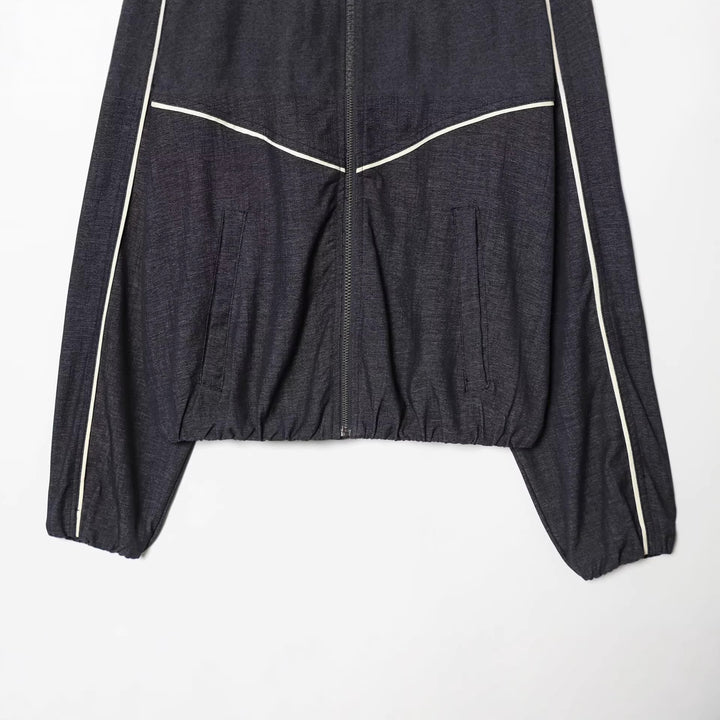 Women's Cropped Track Jacket with Stand Collar and Contrast Piping Mune Fashion