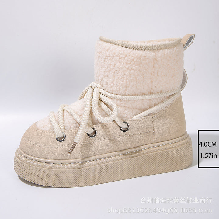 Women Padded Platform Lace-Up Boots with Teddy Lining and Thick Tread Sole Mune Fashion