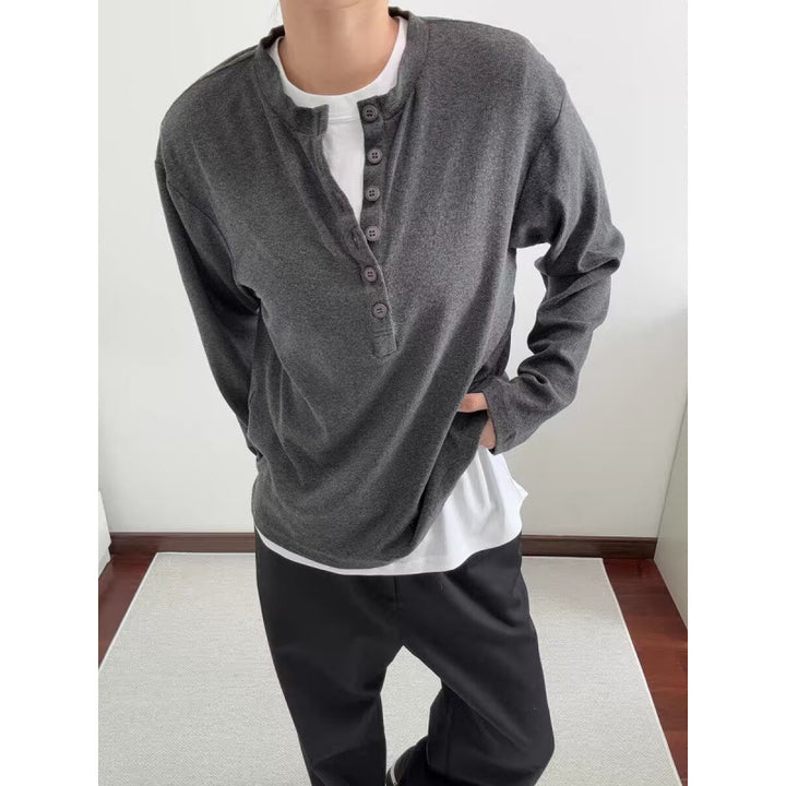 Men's lightweight Henley long sleeve made of fine rib jersey with button placket and regular fit Mune Fashion