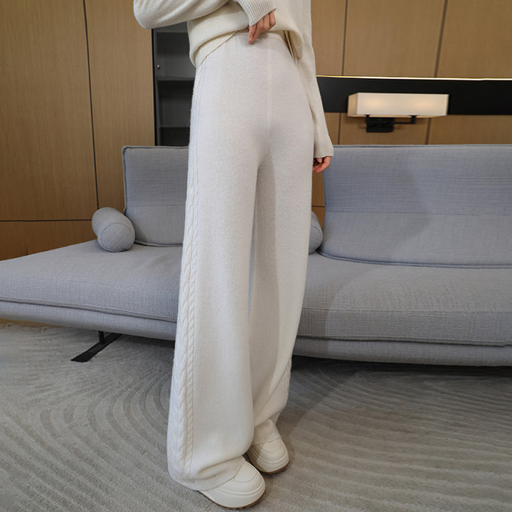 Women's Elegant Knitted Pants with Cable Pattern Mune Fashion