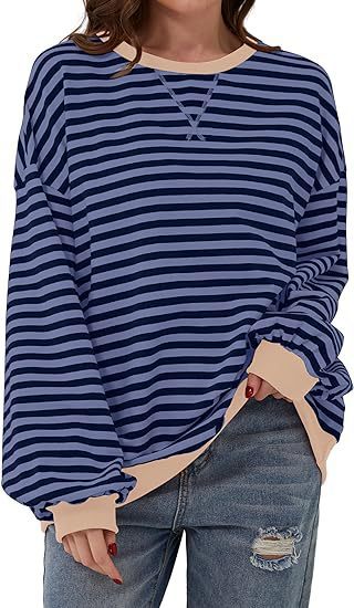 Women Striped Oversized Sweater with Contrast Cuffs Mune Fashion