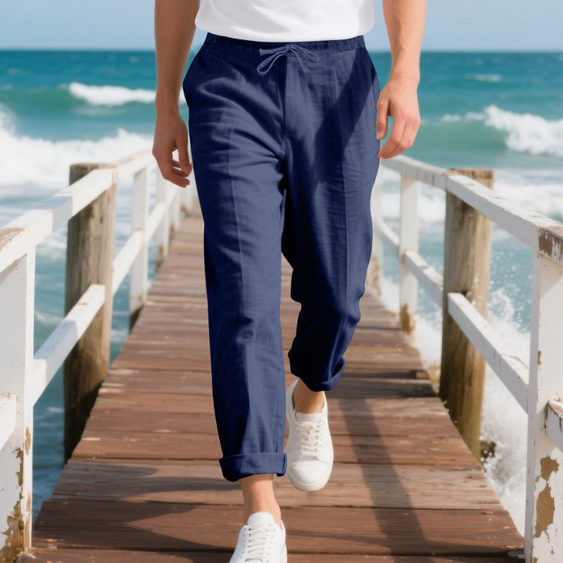 Men's beach-ready linen chino joggers with drawstring and rolled hem Mune Fashion