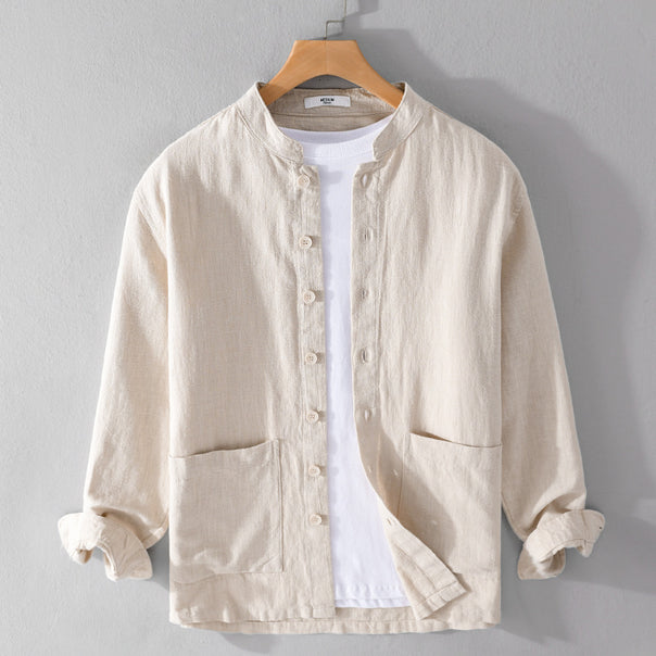 Men's linen jacket with stand-up collar and applied pockets Mune Fashion