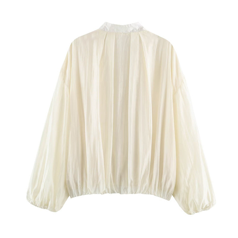 Women's sheer oversized bomber jacket made of lightweight satin organza with balloon sleeves Mune Fashion