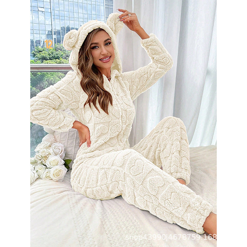 Women's Cozy Fleece Jumpsuit with Hood Mune