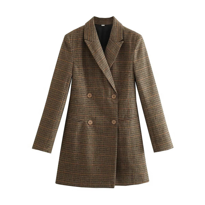 Women's tailored double-breasted coat in Glencheck look with lapel collar Mune Fashion